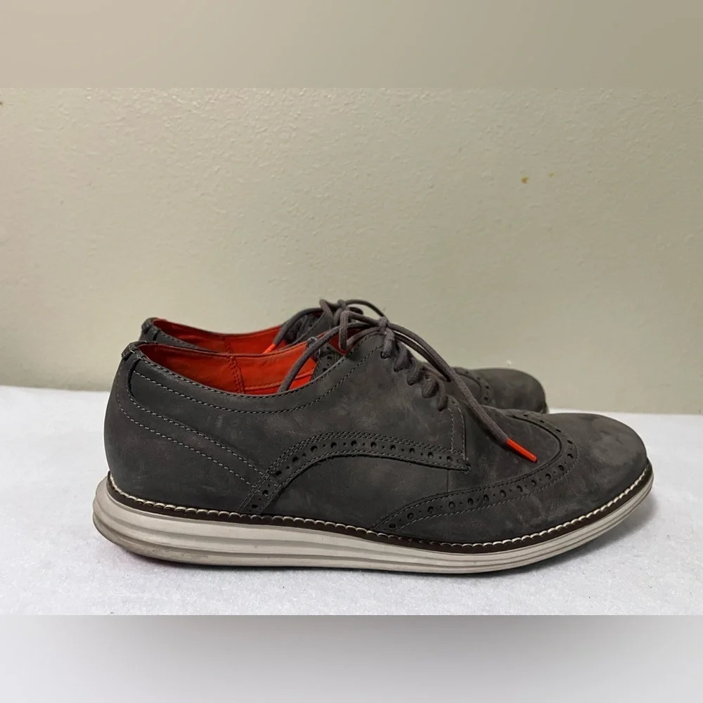 Cole Haan Warner LunarGrand Wingtip Oxford Shoes Grey Suede Leather Size 12